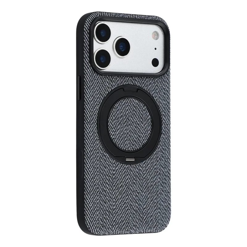 X-LEVEL لجهاز iPhone 17 Pro Max غطاء مغناطيسي بحامل قابل للدوران وملمس نسيجي من الجلد + غطاء هاتف من مادة البولي كربونات + TPU - أسود