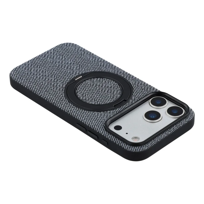 X-LEVEL لجهاز iPhone 17 Pro Max غطاء مغناطيسي بحامل قابل للدوران وملمس نسيجي من الجلد + غطاء هاتف من مادة البولي كربونات + TPU - أسود