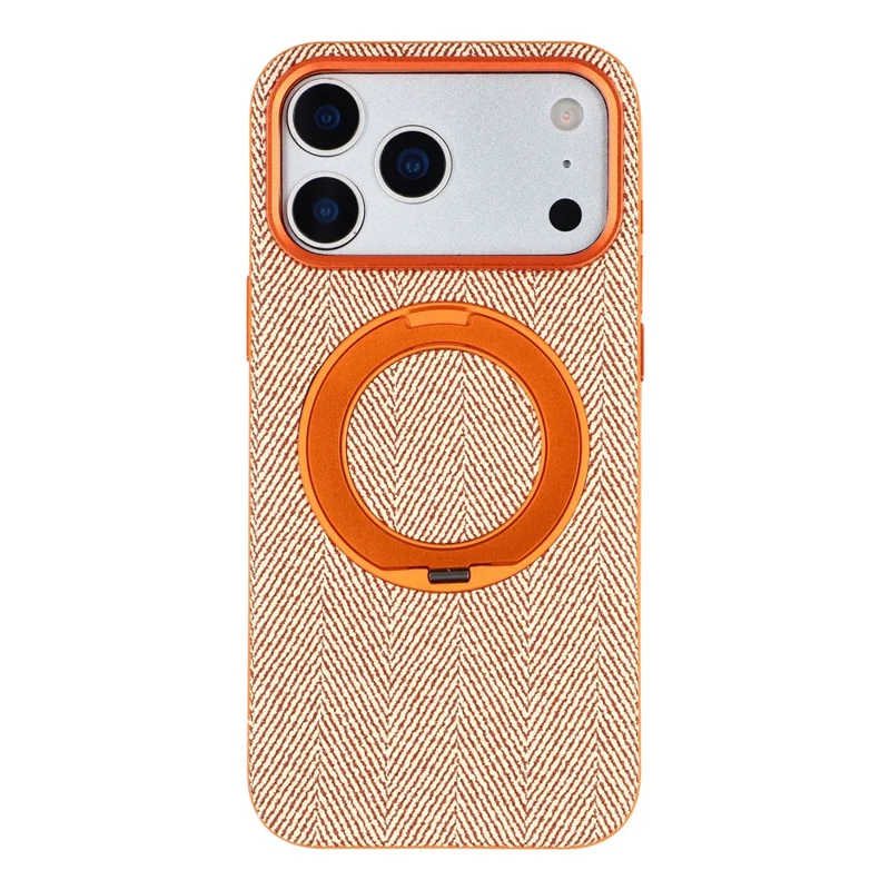 X-LEVEL لجهاز iPhone 17 Pro غطاء مغناطيسي دوار بحامل قابل للطي قماش مزخرف + جلد + PC + غطاء هاتف TPU - برتقالي