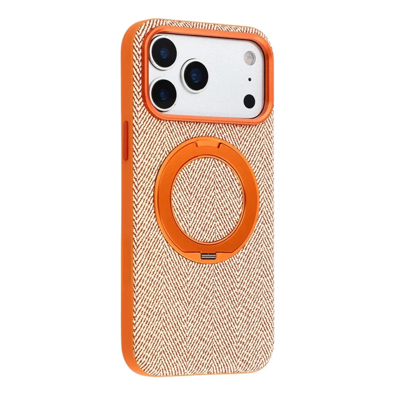 X-LEVEL لجهاز iPhone 17 Pro غطاء مغناطيسي دوار بحامل قابل للطي قماش مزخرف + جلد + PC + غطاء هاتف TPU - برتقالي