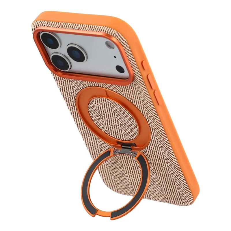 X-LEVEL لجهاز iPhone 17 Pro غطاء مغناطيسي دوار بحامل قابل للطي قماش مزخرف + جلد + PC + غطاء هاتف TPU - برتقالي