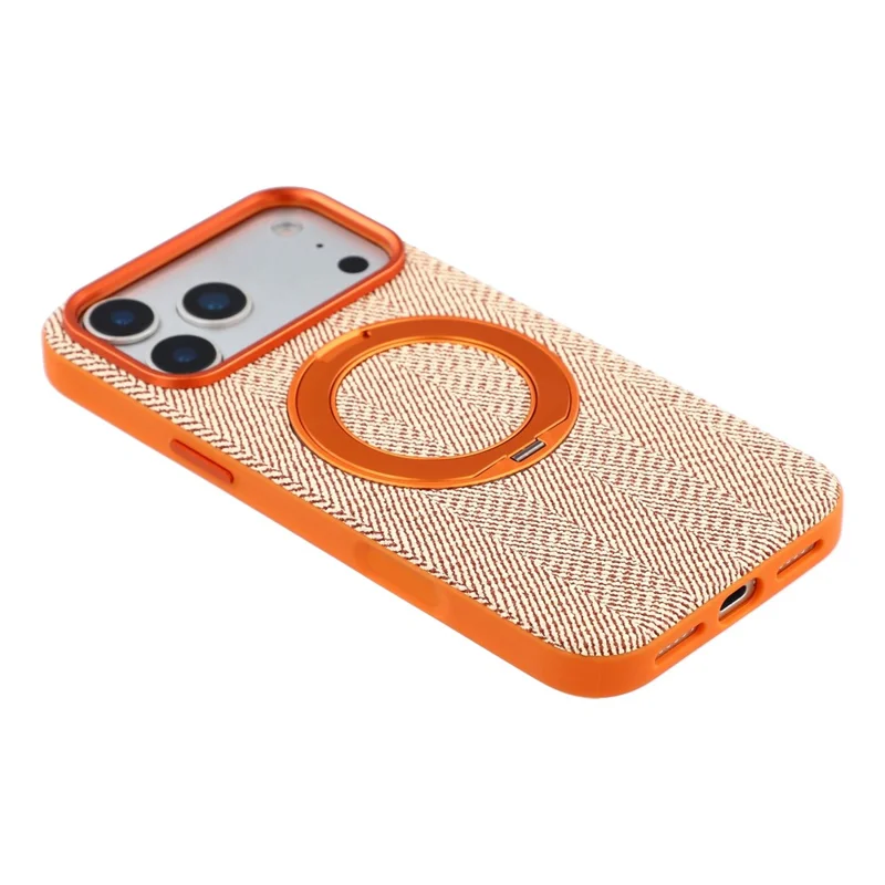 X-LEVEL لجهاز iPhone 17 Pro غطاء مغناطيسي دوار بحامل قابل للطي قماش مزخرف + جلد + PC + غطاء هاتف TPU - برتقالي