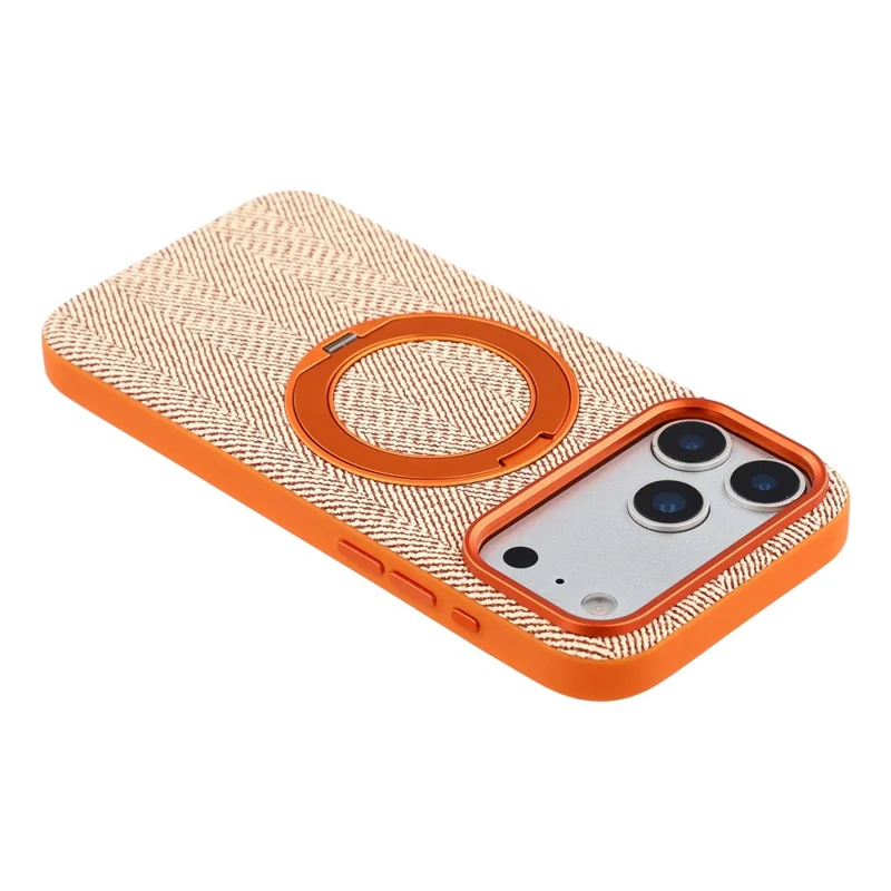 X-LEVEL لجهاز iPhone 17 Pro غطاء مغناطيسي دوار بحامل قابل للطي قماش مزخرف + جلد + PC + غطاء هاتف TPU - برتقالي