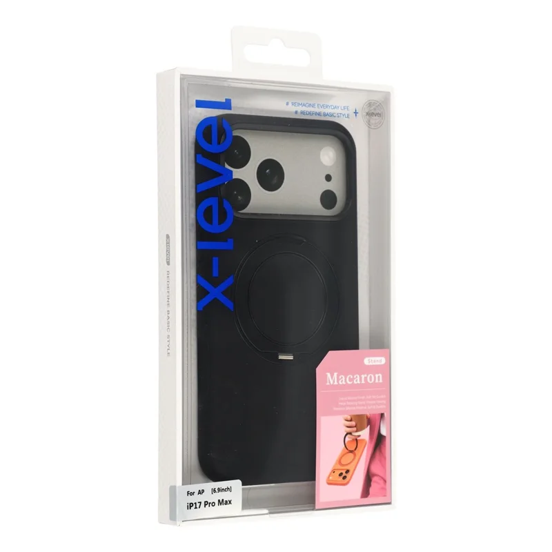 X-LEVEL لهاتف iPhone 17 Pro Max غطاء مغناطيسي بحامل قابل للدوران من السيليكون والمادة التقنية مقاوم للخدوش - أسود أوبسيديان