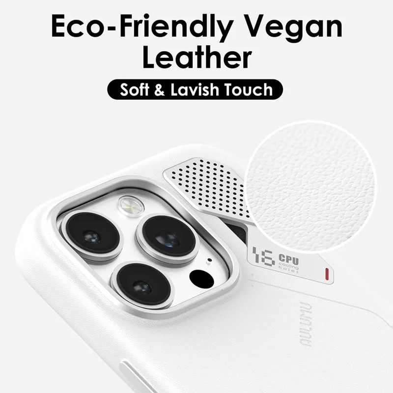 AULUMU A17 pour iPhone 16 Pro Coque Magnétique en Cuir Végétal Biodégradable + PC - Blanche