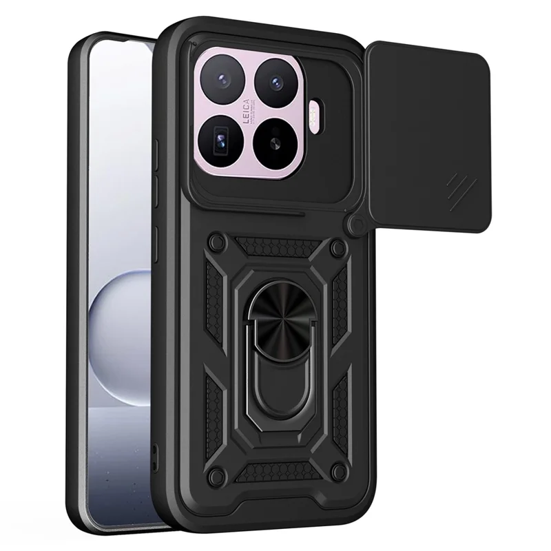 For Xiaomi 17T Case with Slide Camera Lid PC + TPU Kickstand Phone Cover - Black