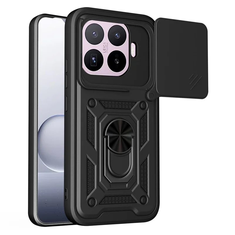 For Xiaomi 17T Pro Case with Slide Camera Lid PC + TPU Kickstand Phone Cover - Black