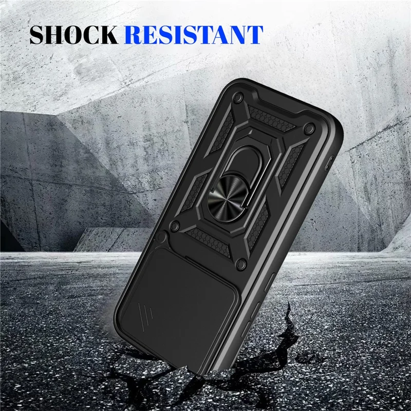For Xiaomi 17T Pro Case with Slide Camera Lid PC + TPU Kickstand Phone Cover - Black