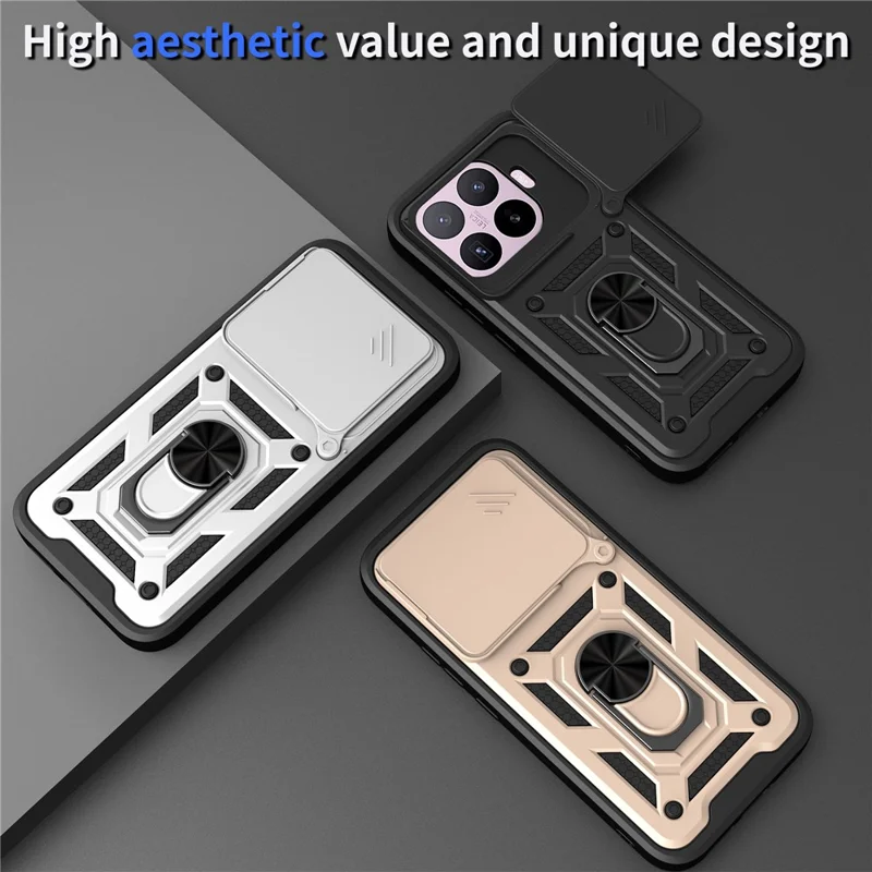 For Xiaomi 17T Pro Case with Slide Camera Lid PC + TPU Kickstand Phone Cover - Black