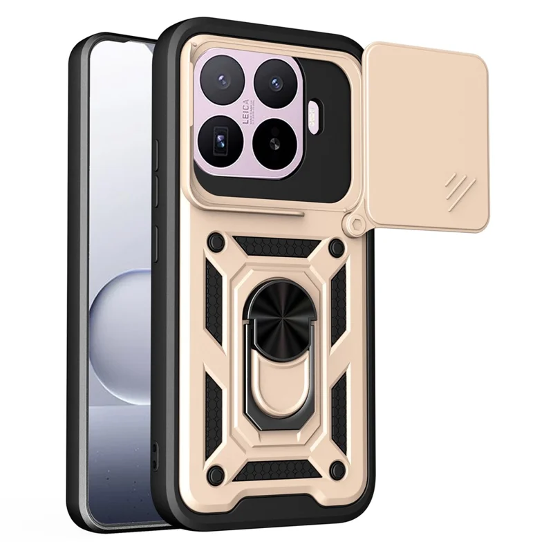 For Xiaomi 17T Pro Case with Slide Camera Lid PC + TPU Kickstand Phone Cover - Gold