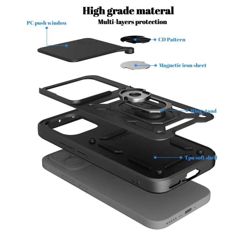 For Xiaomi 17T Pro Case with Slide Camera Lid PC + TPU Kickstand Phone Cover - Gold