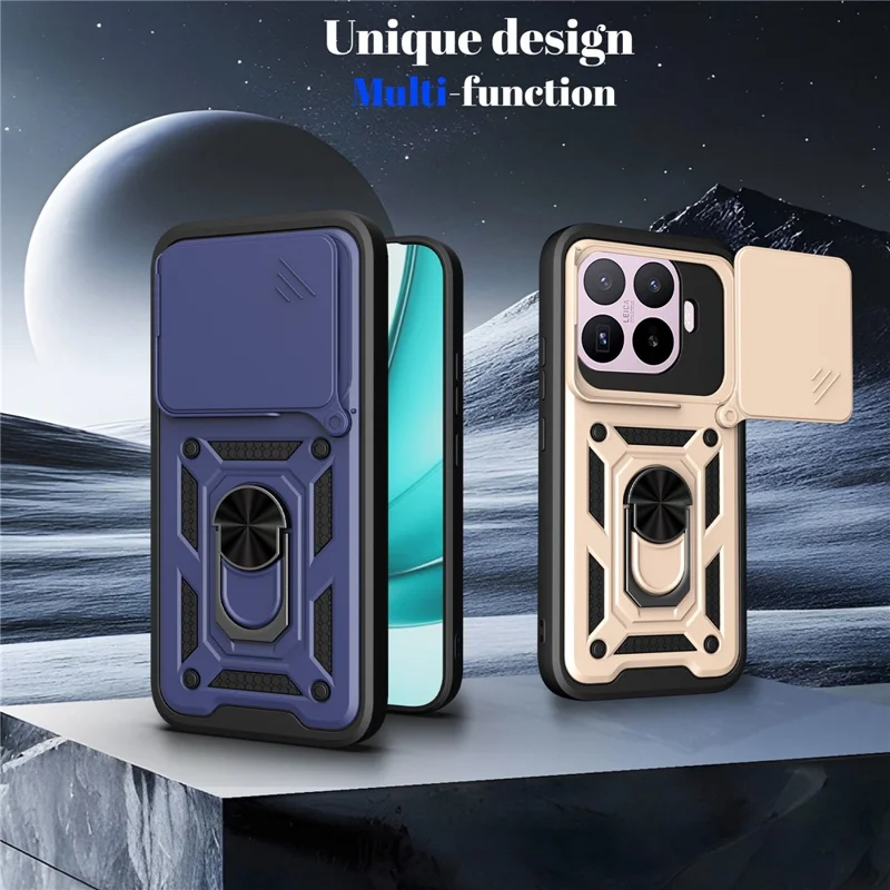 For Xiaomi 17T Pro Case with Slide Camera Lid PC + TPU Kickstand Phone Cover - Gold