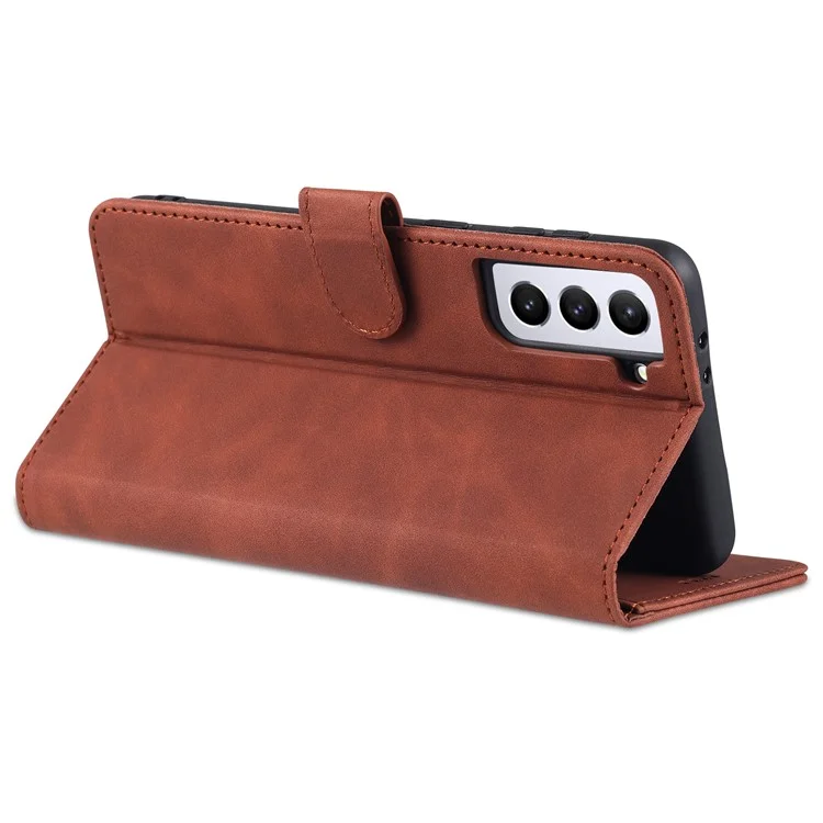 AZNS For Samsung Galaxy S23 PU Leather Magnetic Flip Cover Stand Wallet Fall Protection Phone Case - Brown