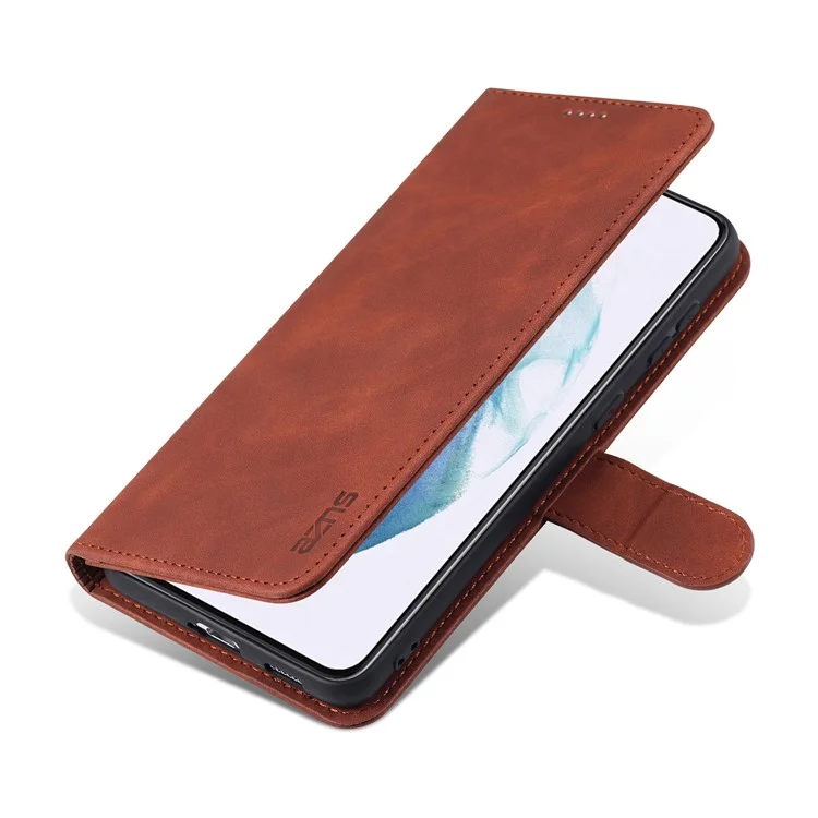 AZNS For Samsung Galaxy S23 PU Leather Magnetic Flip Cover Stand Wallet Fall Protection Phone Case - Brown
