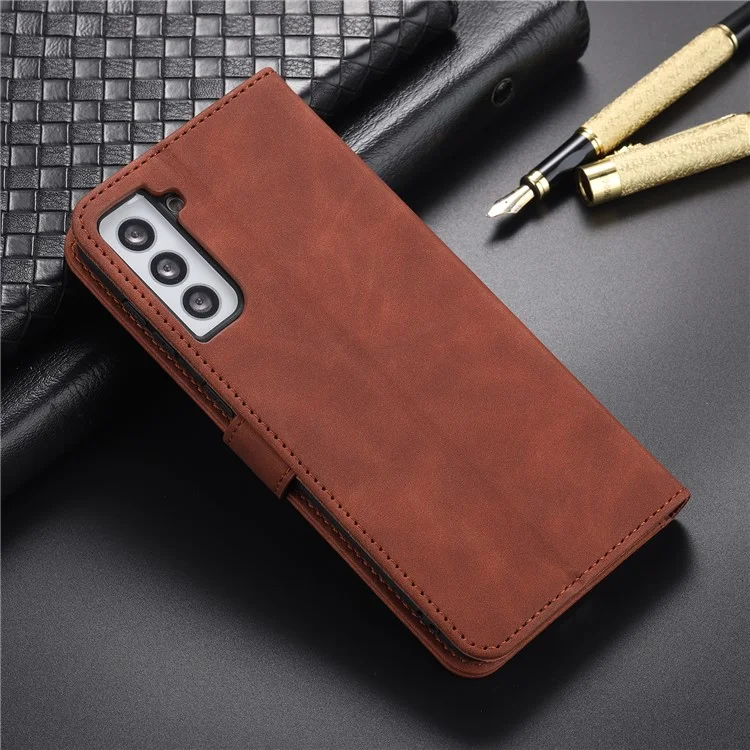 AZNS For Samsung Galaxy S23 PU Leather Magnetic Flip Cover Stand Wallet Fall Protection Phone Case - Brown