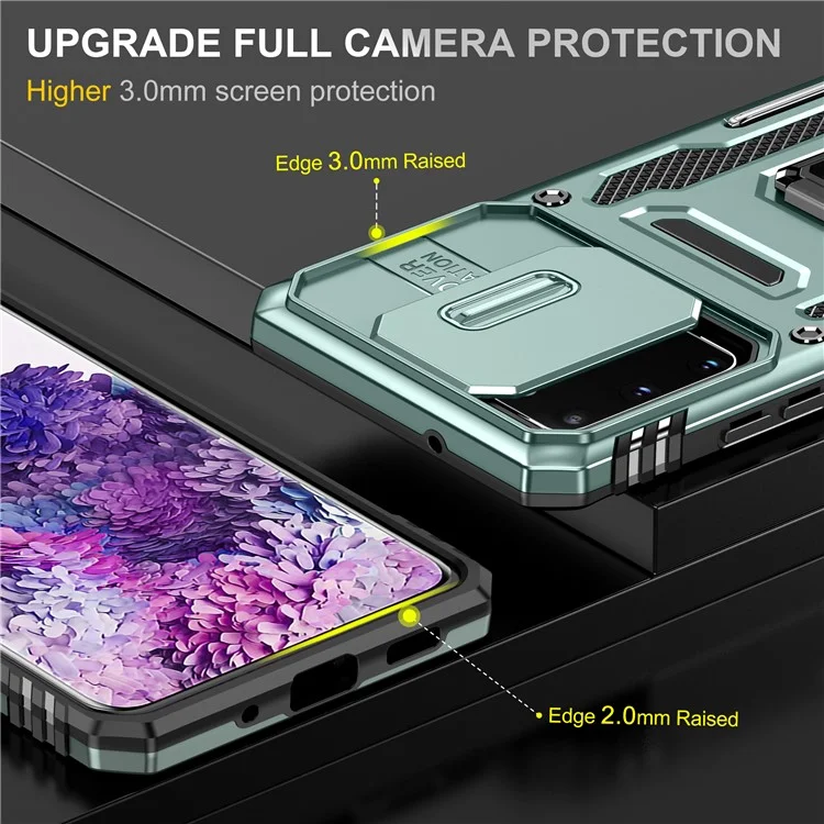 Serie Armor para Samsung Galaxy S20 4G / 5G Funda híbrida de PC + TPU con soporte y protección anticolisión para el teléfono con protector deslizante para la cámara - Verde