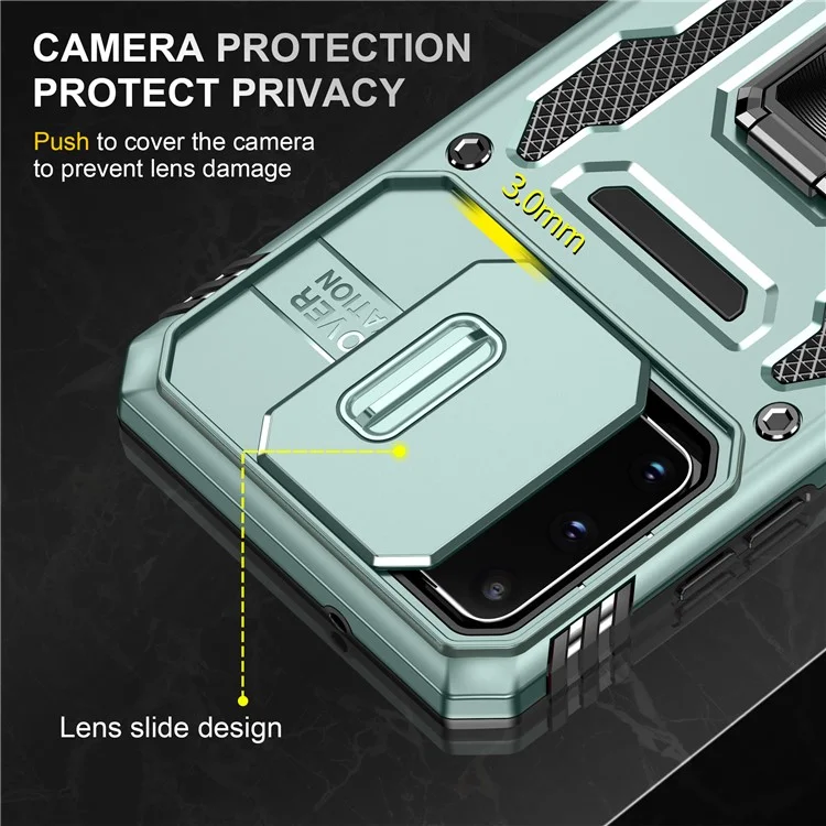 Serie Armor para Samsung Galaxy S20 4G / 5G Funda híbrida de PC + TPU con soporte y protección anticolisión para el teléfono con protector deslizante para la cámara - Verde