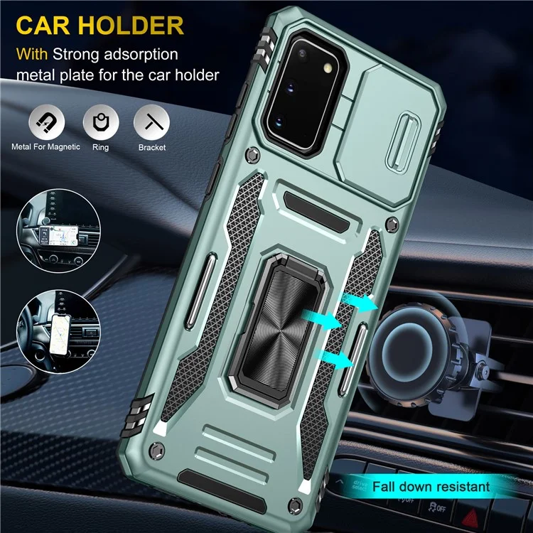 Serie Armor para Samsung Galaxy S20 4G / 5G Funda híbrida de PC + TPU con soporte y protección anticolisión para el teléfono con protector deslizante para la cámara - Verde