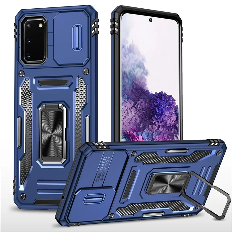 Armor Series for  Samsung Galaxy S20 4G / 5G Kickstand PC + TPU Hybrid Cover Anti-collision Protective Phone Case with Slide Camera Protector - Navy Blue