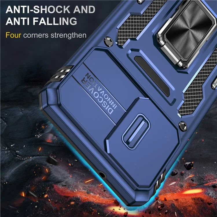 Armor Series for  Samsung Galaxy S20 4G / 5G Kickstand PC + TPU Hybrid Cover Anti-collision Protective Phone Case with Slide Camera Protector - Navy Blue
