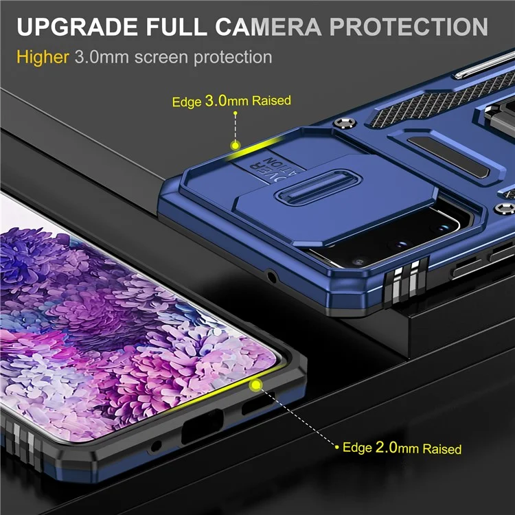 Armor Series for  Samsung Galaxy S20 4G / 5G Kickstand PC + TPU Hybrid Cover Anti-collision Protective Phone Case with Slide Camera Protector - Navy Blue