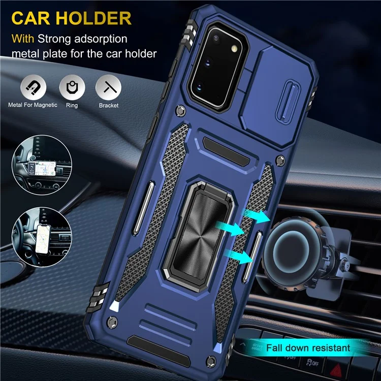 Armor Series for  Samsung Galaxy S20 4G / 5G Kickstand PC + TPU Hybrid Cover Anti-collision Protective Phone Case with Slide Camera Protector - Navy Blue