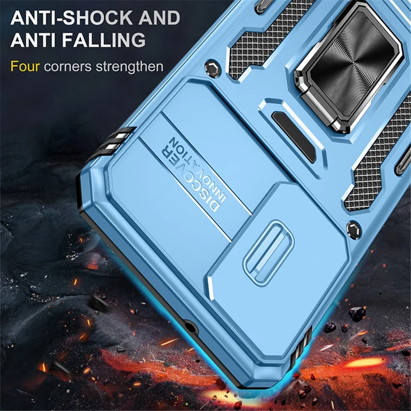 Armor Series for Samsung Galaxy S23+ Kickstand Impact Resistant PC + TPU Hybrid Cover Protective Phone Case with Slide Camera Protector - Sky Blue