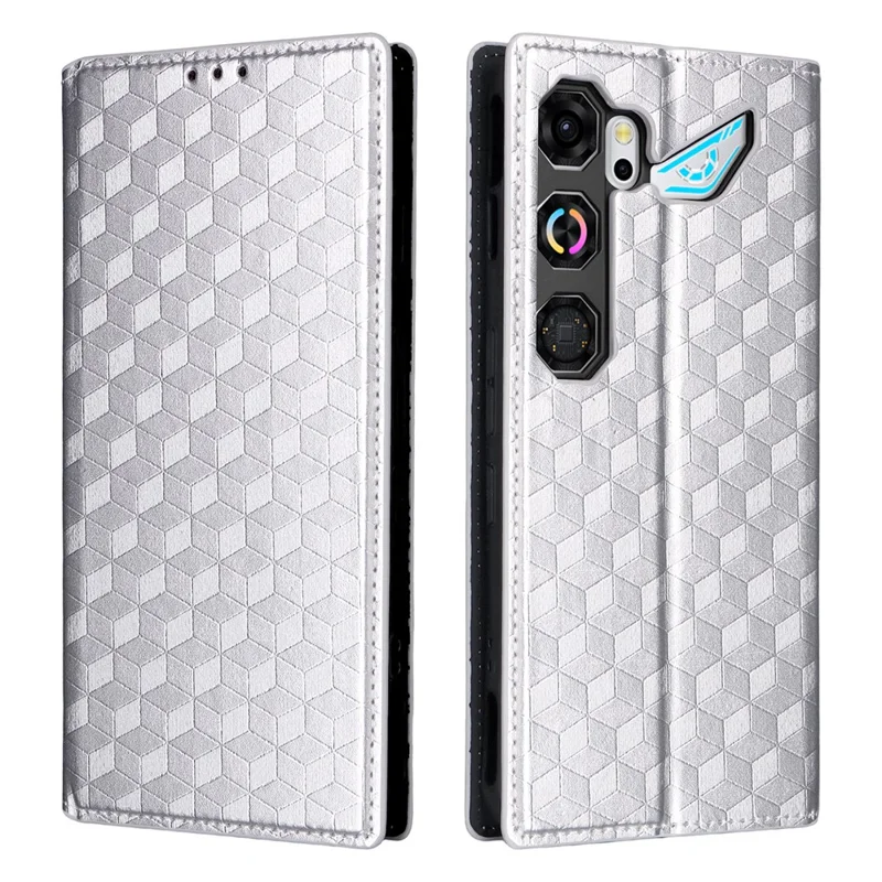 Cover per ZTE nubia Neo 5 GT 5G con Portafoglio, TPU e Pelle PU con Stampa Rombo, Color Argento