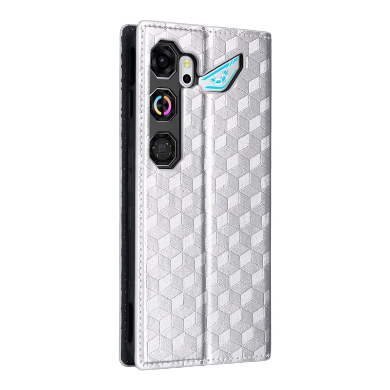 Cover per ZTE nubia Neo 5 GT 5G con Portafoglio, TPU e Pelle PU con Stampa Rombo, Color Argento