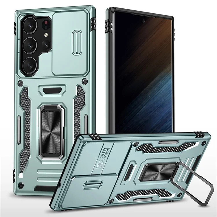 Armor Series for Samsung Galaxy S23 Ultra Protective Phone Case, Kickstand PC + TPU Hybrid Cover with Slide Camera Protector - Green