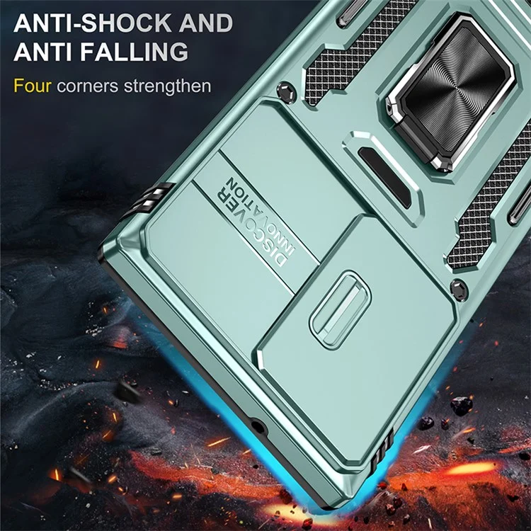 Armor Series for Samsung Galaxy S23 Ultra Protective Phone Case, Kickstand PC + TPU Hybrid Cover with Slide Camera Protector - Green