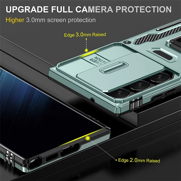 Armor Series for Samsung Galaxy S23 Ultra Protective Phone Case, Kickstand PC + TPU Hybrid Cover with Slide Camera Protector - Green
