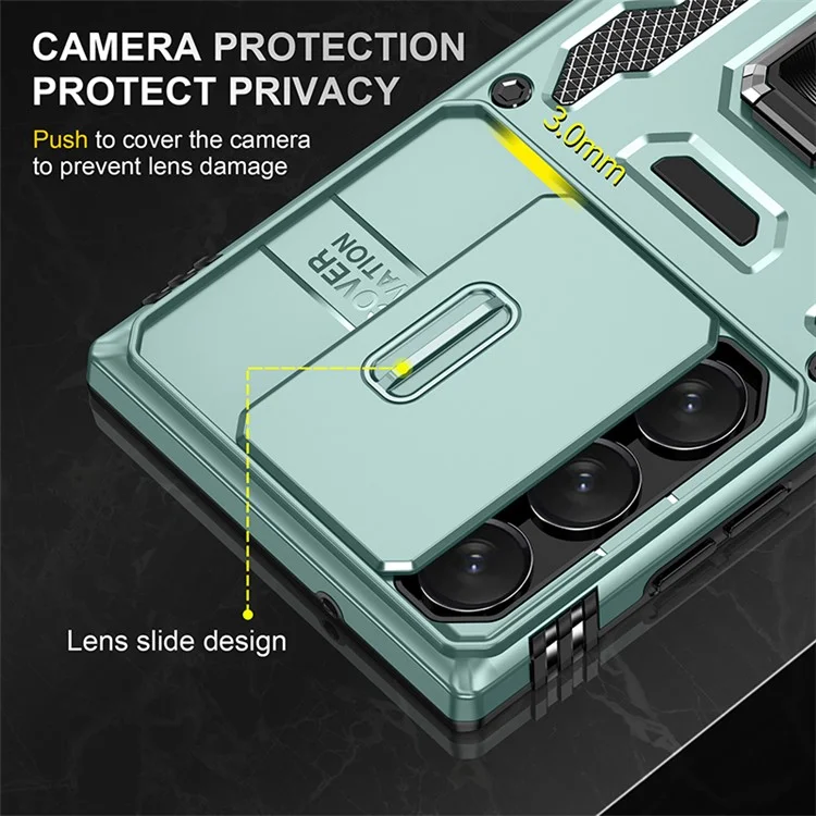 Armor Series for Samsung Galaxy S23 Ultra Protective Phone Case, Kickstand PC + TPU Hybrid Cover with Slide Camera Protector - Green
