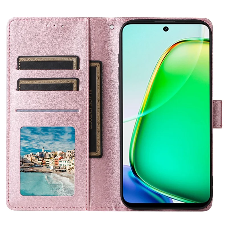 Capa para Realme 16 Pro 5G em PU Leather com Carteira e Suporte, Capa para Telemóvel com Pulseira - Dourado Rosa