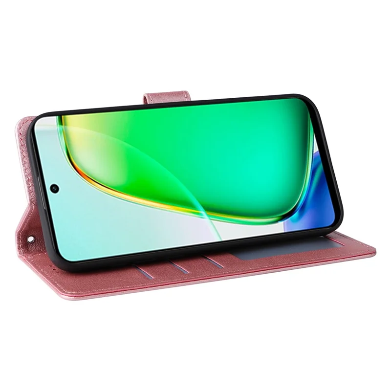 Capa para Realme 16 Pro 5G em PU Leather com Carteira e Suporte, Capa para Telemóvel com Pulseira - Dourado Rosa