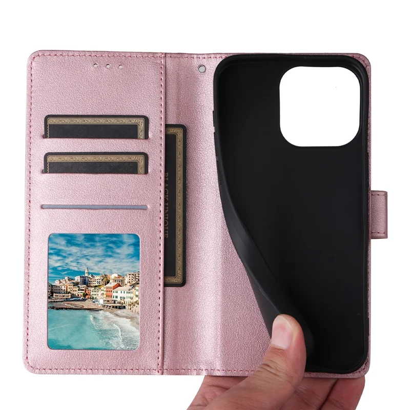 Capa para Realme 16 Pro 5G em PU Leather com Carteira e Suporte, Capa para Telemóvel com Pulseira - Dourado Rosa
