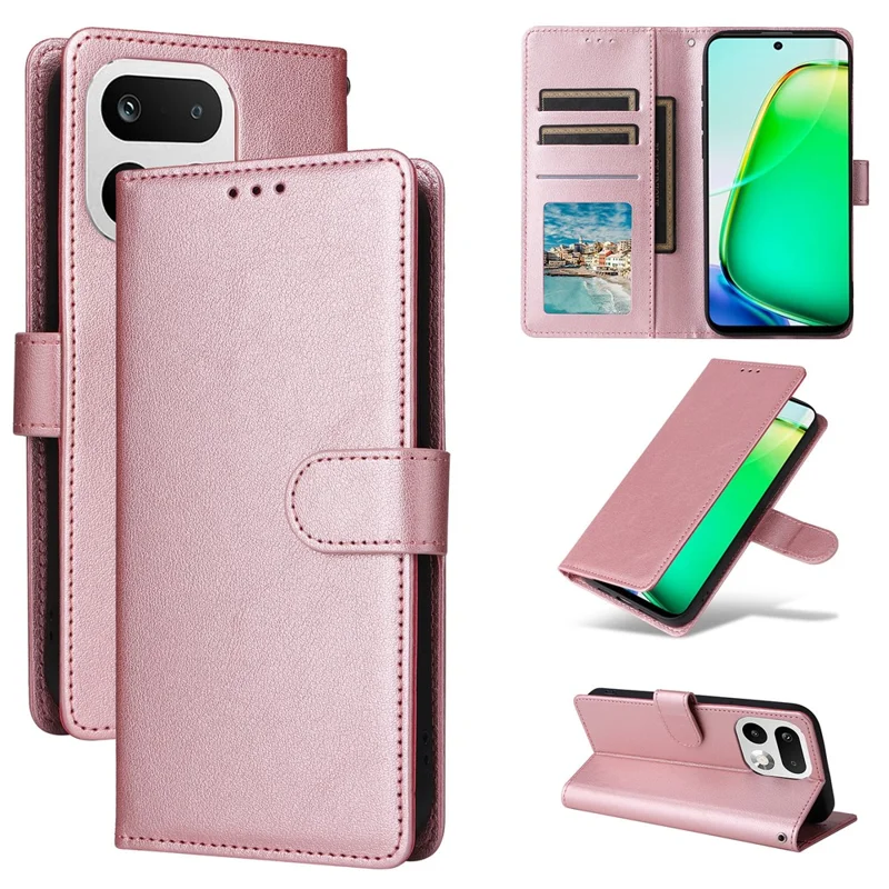 Capa para Realme 16 Pro 5G em PU Leather com Carteira e Suporte, Capa para Telemóvel com Pulseira - Dourado Rosa