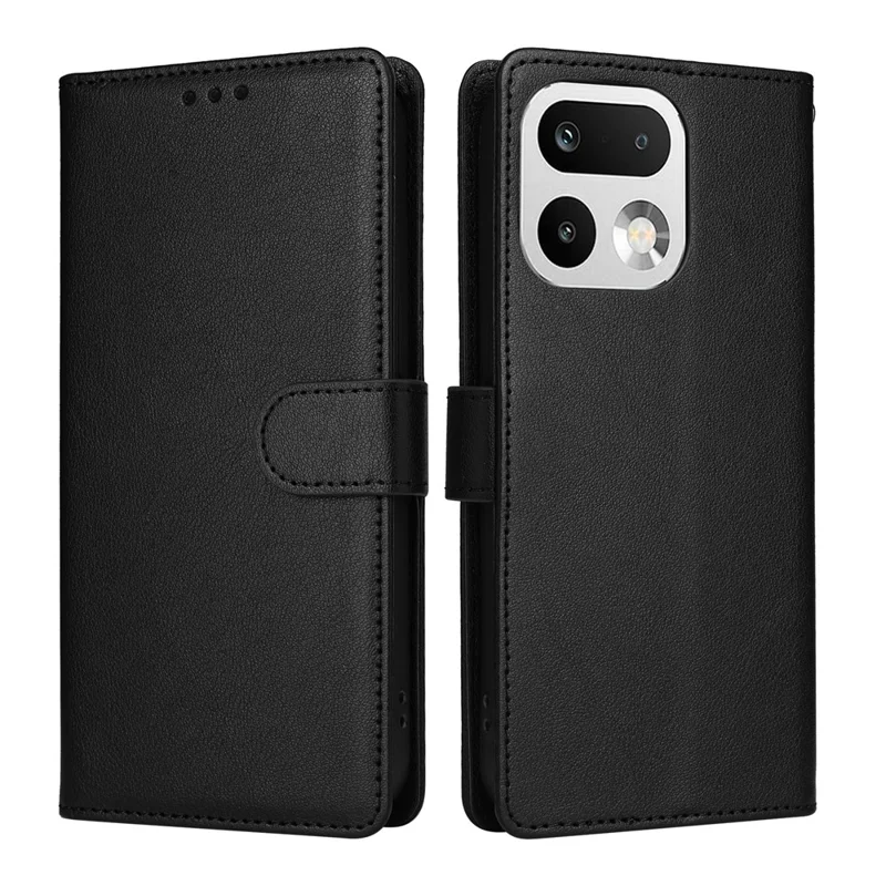 Capa de Telemóvel Carteira em Pele PU com Suporte para Realme 16 Pro+ 5G com Pulseira - Preto