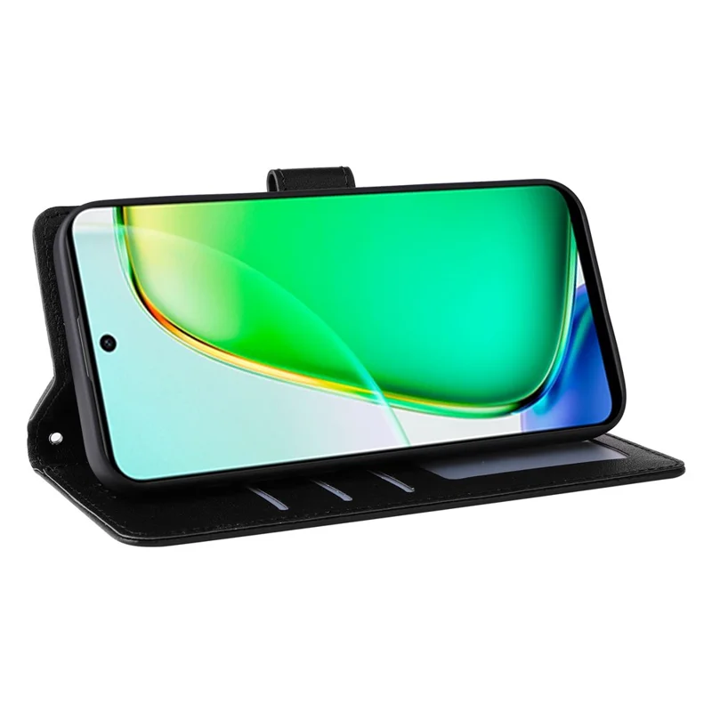 Capa de Telemóvel Carteira em Pele PU com Suporte para Realme 16 Pro+ 5G com Pulseira - Preto