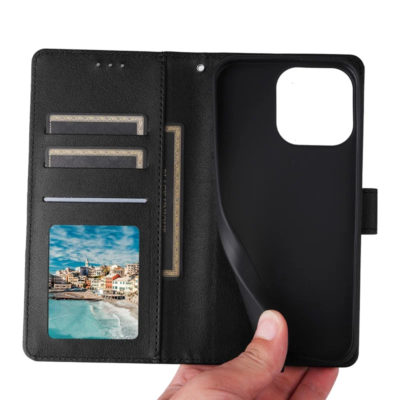 Capa de Telemóvel Carteira em Pele PU com Suporte para Realme 16 Pro+ 5G com Pulseira - Preto