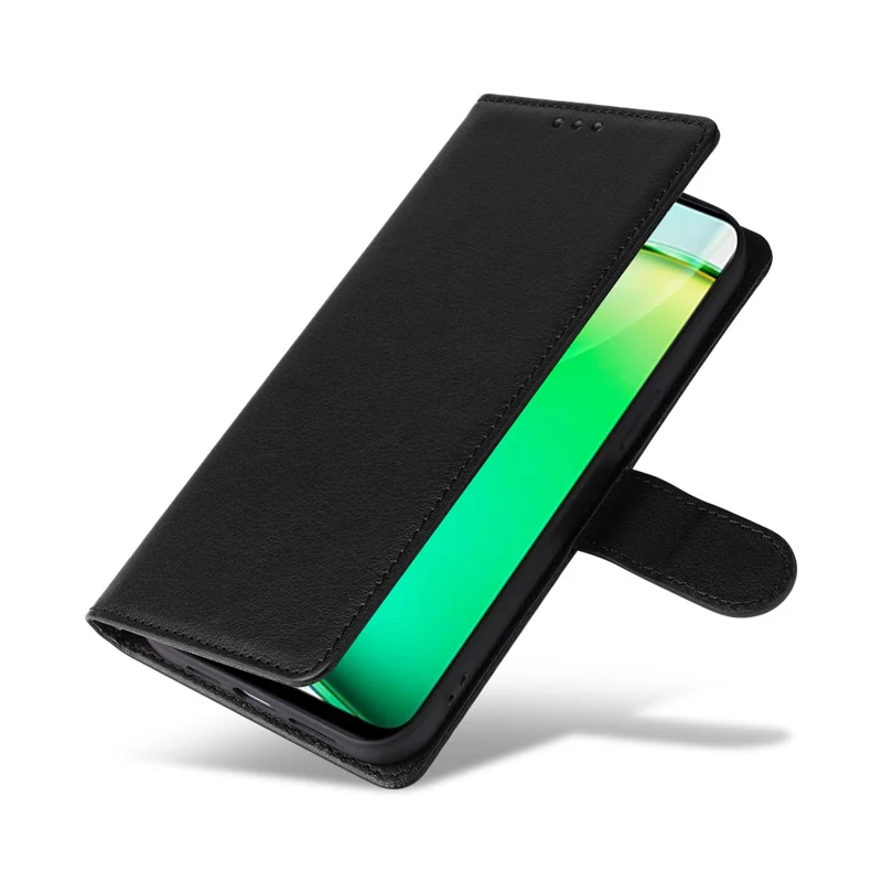 Capa de Telemóvel Carteira em Pele PU com Suporte para Realme 16 Pro+ 5G com Pulseira - Preto