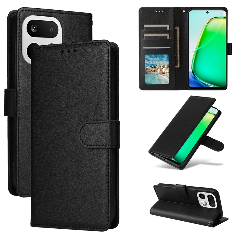 Capa de Telemóvel Carteira em Pele PU com Suporte para Realme 16 Pro+ 5G com Pulseira - Preto