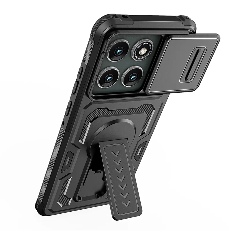 Motorola Edge 60 Pro 5G-hoesje met schuifbare lensafdekking PC + TPU staander telefoonhoes - Zwart