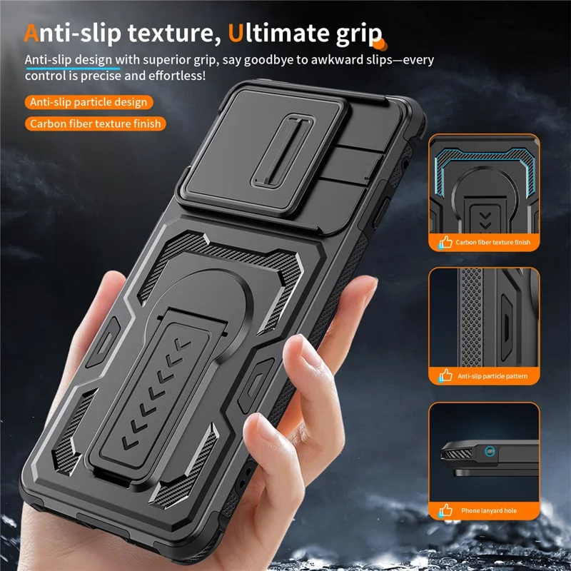 Motorola Edge 60 Pro 5G-hoesje met schuifbare lensafdekking PC + TPU staander telefoonhoes - Zwart