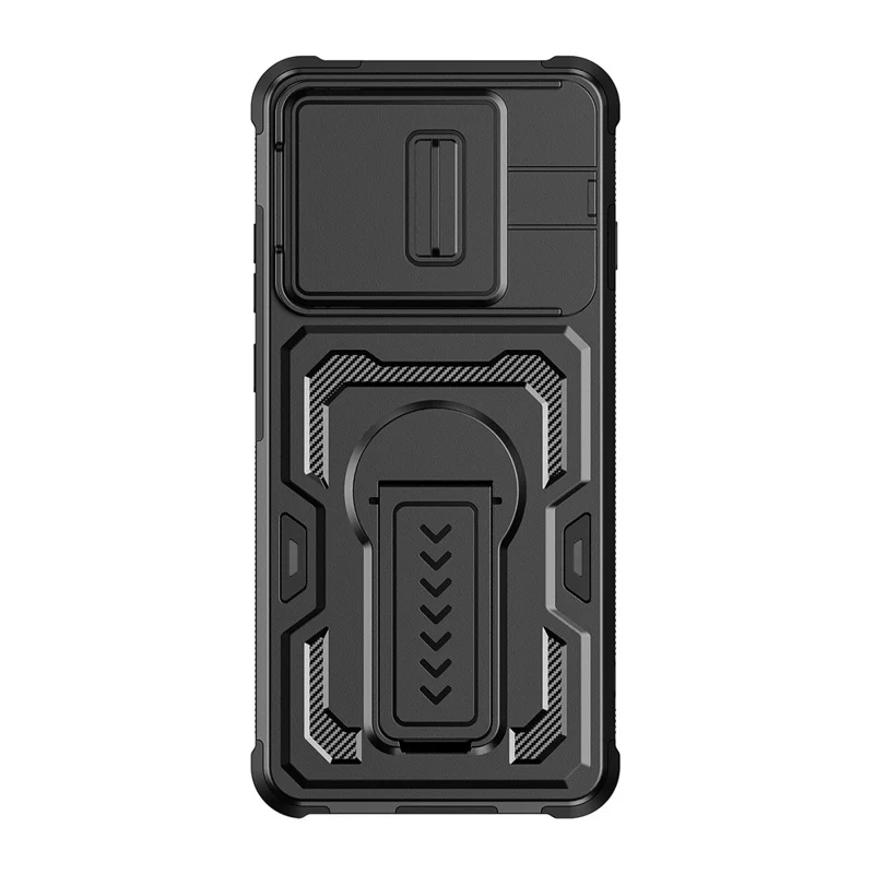 Motorola Edge 60 Pro 5G-hoesje met schuifbare lensafdekking PC + TPU staander telefoonhoes - Zwart