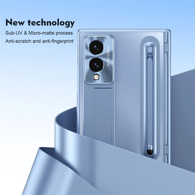 Für Samsung Galaxy Z Fold 8 Wide Case mit Kippständer, Scharnier-PC-Handyhülle mit gehärtetem Glasfilm, Stift - Blau