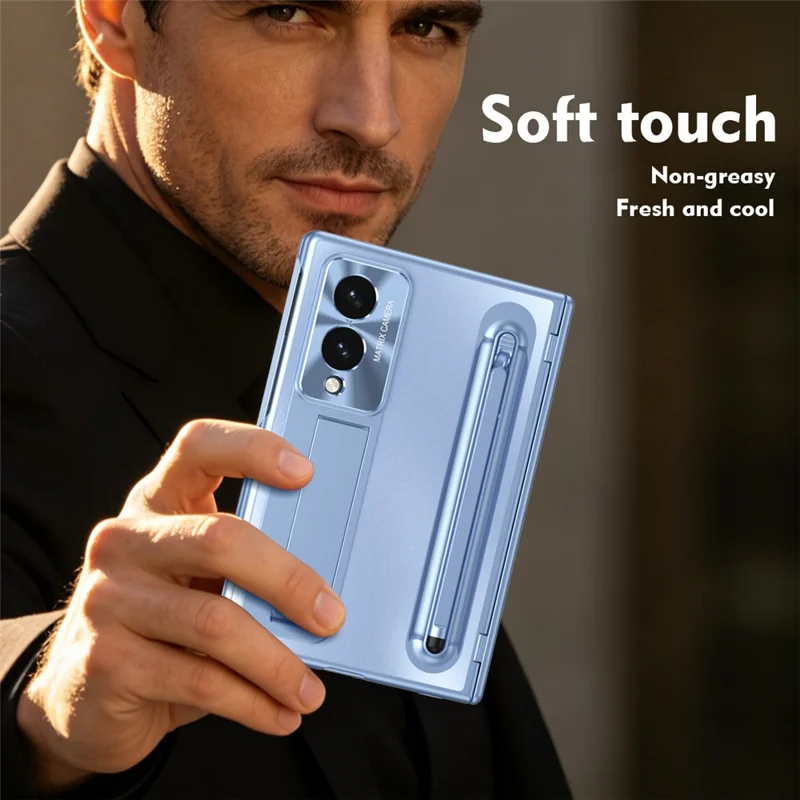 Für Samsung Galaxy Z Fold 8 Wide Case mit Kippständer, Scharnier-PC-Handyhülle mit gehärtetem Glasfilm, Stift - Blau