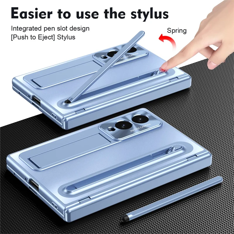 Für Samsung Galaxy Z Fold 8 Wide Case mit Kippständer, Scharnier-PC-Handyhülle mit gehärtetem Glasfilm, Stift - Blau