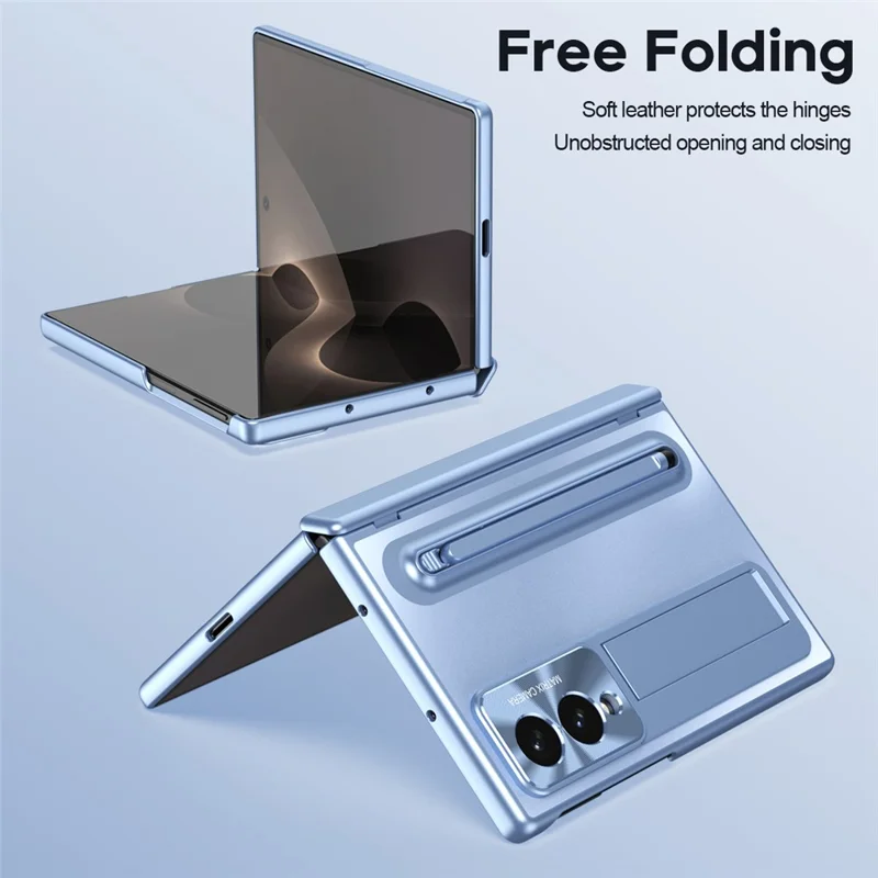 Für Samsung Galaxy Z Fold 8 Wide Case mit Kippständer, Scharnier-PC-Handyhülle mit gehärtetem Glasfilm, Stift - Blau