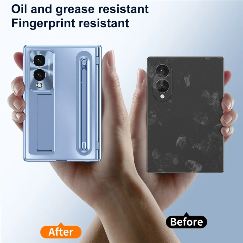 Für Samsung Galaxy Z Fold 8 Wide Case mit Kippständer, Scharnier-PC-Handyhülle mit gehärtetem Glasfilm, Stift - Blau